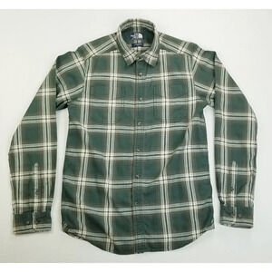 The North Face Size Small Men's Olive Green White Brown Plaid Long Sleeve Shirt
